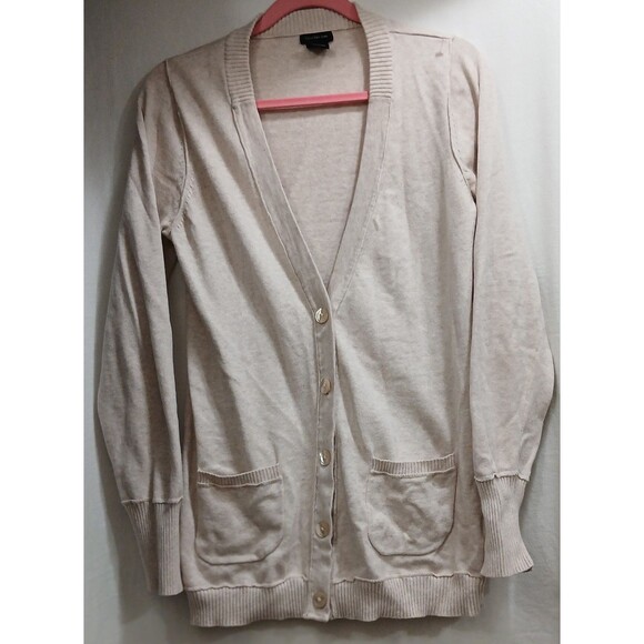 Calvin Klein Jeans Women’s XL Tan Cotton Cardigan Sweater Pockets Y2K Minimalist - Picture 1 of 7